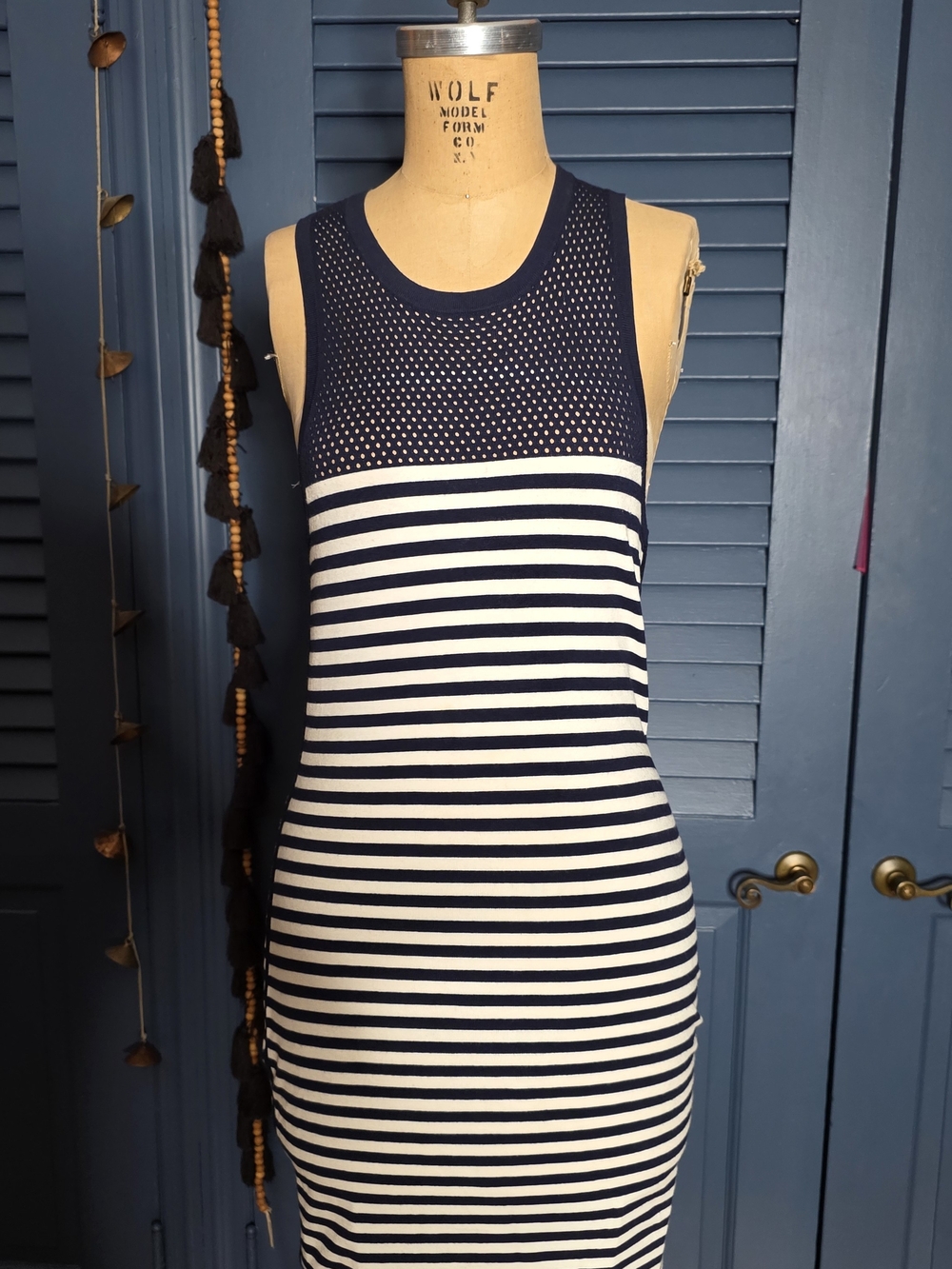 rag & bone Giselle Mesh-Inset Striped Mini Dress Navy White Small